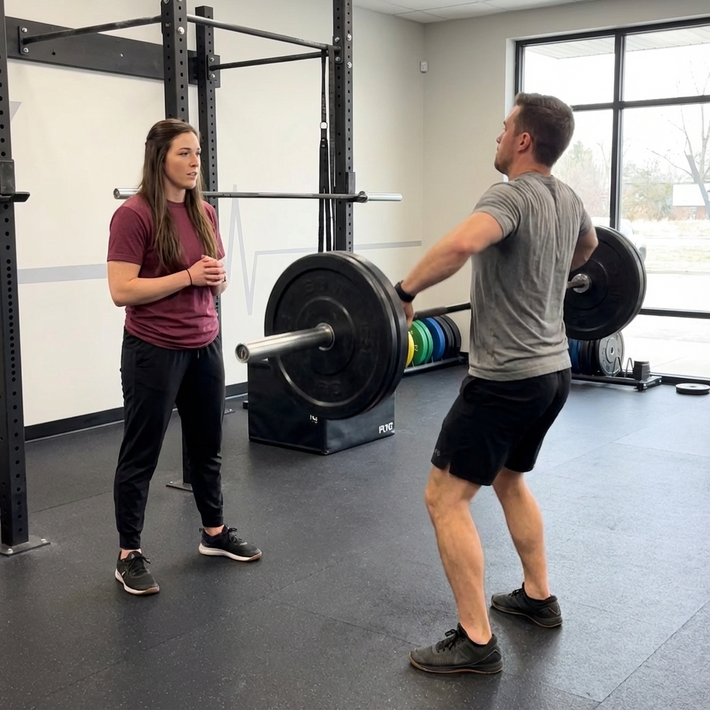 Patient working with a provider at a CrossFit physical therapy clinic in Fort Worth