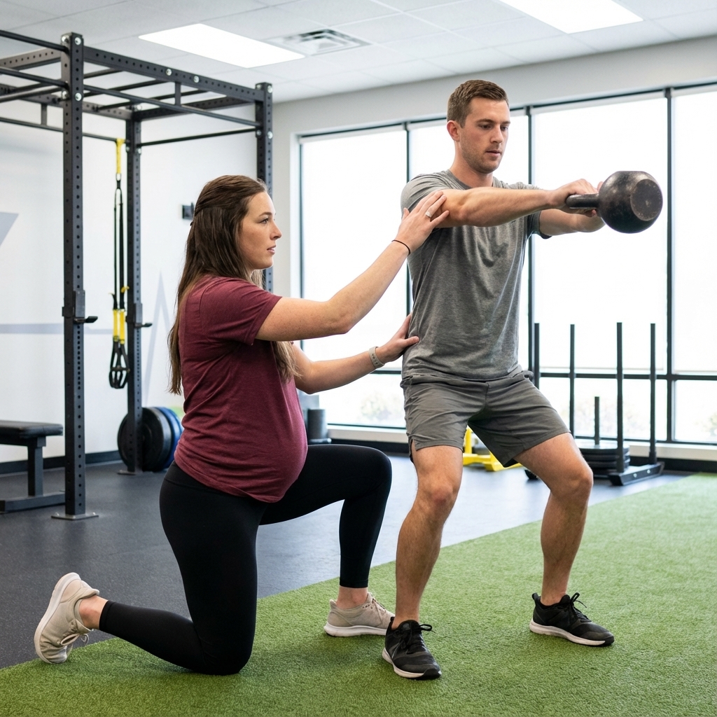 Patient working with a provider at a CrossFit physical therapy clinic in Fort Worth